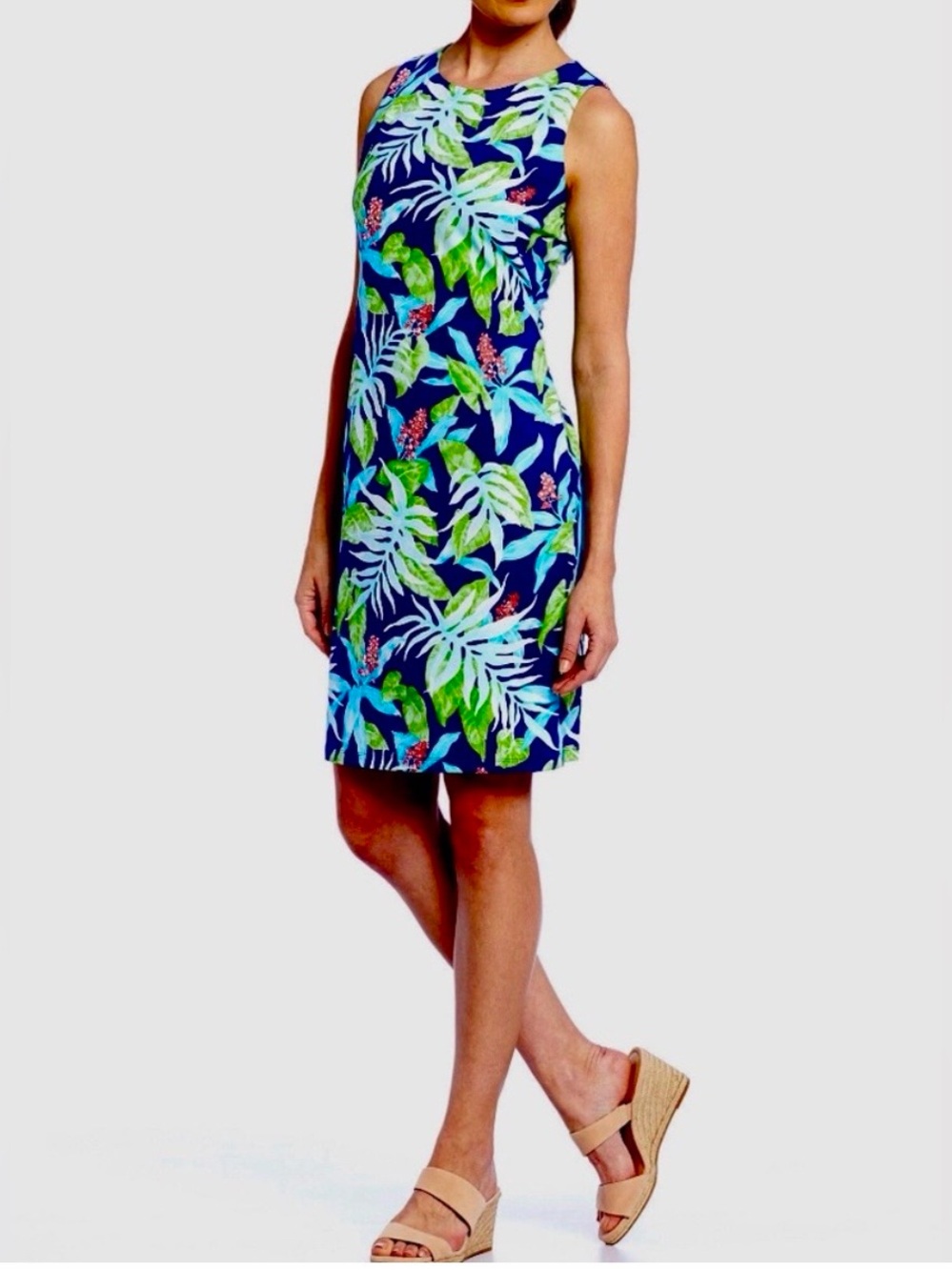 J. McLaughlin Sleeveless Dress Catalina Cloth Tropical Floral Palm Print Sheath - Picture 1 of 11